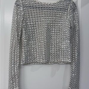 Gianni Bini Shimmering Silver Sequin Blouse
